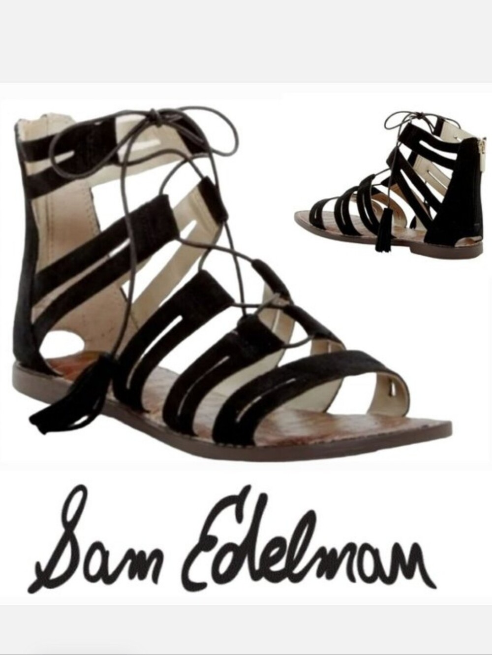 Sam Edelman Black Karine Tassel Gladiator Lace Up Sandals Size 6